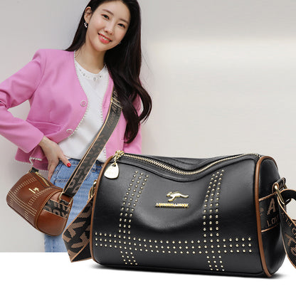 Color Contrast Patchwork Rivet Crossbody Soft Leather Shoulder Bag GO Buy