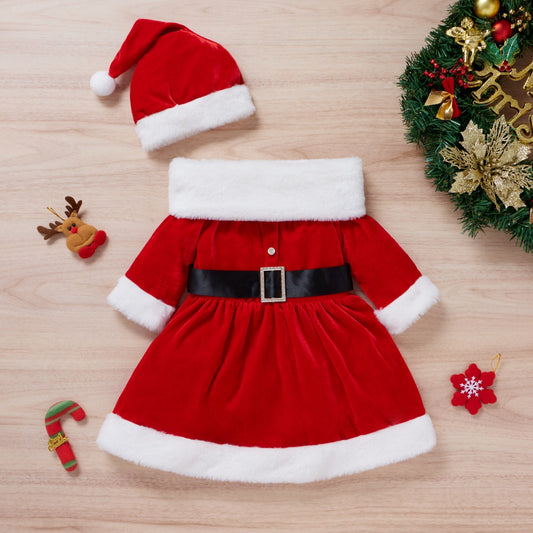 Toddler Baby Girls Christmas Clothes Set Dress Hat  Scarf GO buy