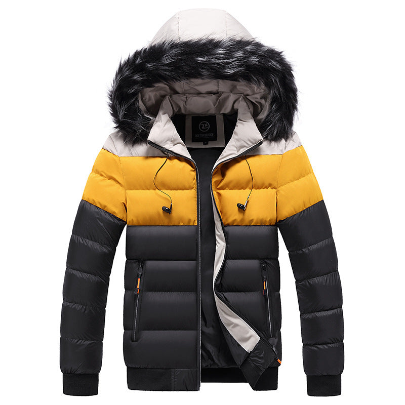 Trendy short padded coat with thick fur collar GO buy