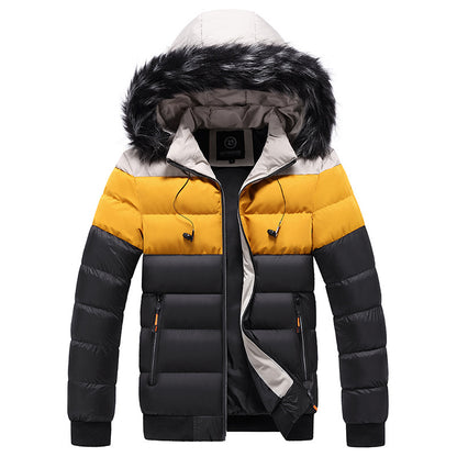 Trendy short padded coat with thick fur collar GO buy