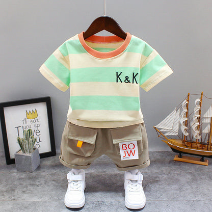 Summer Letter Lapel Short Sleeve Two-piece Suit GO buy