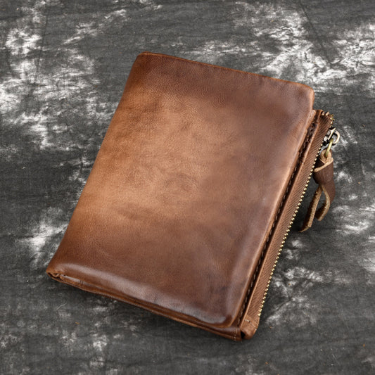 Cowhide Retro Double Zipper Men Wallet GO Buy
