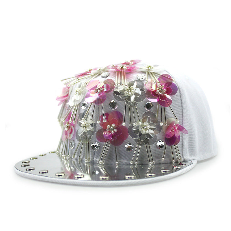 Men's Hip Hop Peaked Flower Sequins Flat-brimmed Baseball Cap Gobuy Fashion