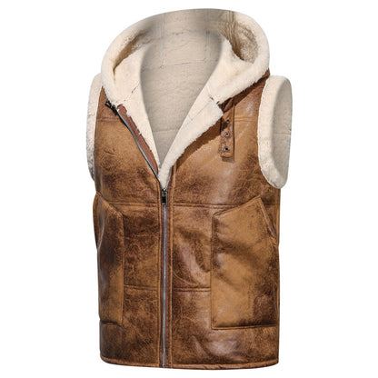 Fur One-piece Coat Men's Solid Color Zipper Vest GO buy