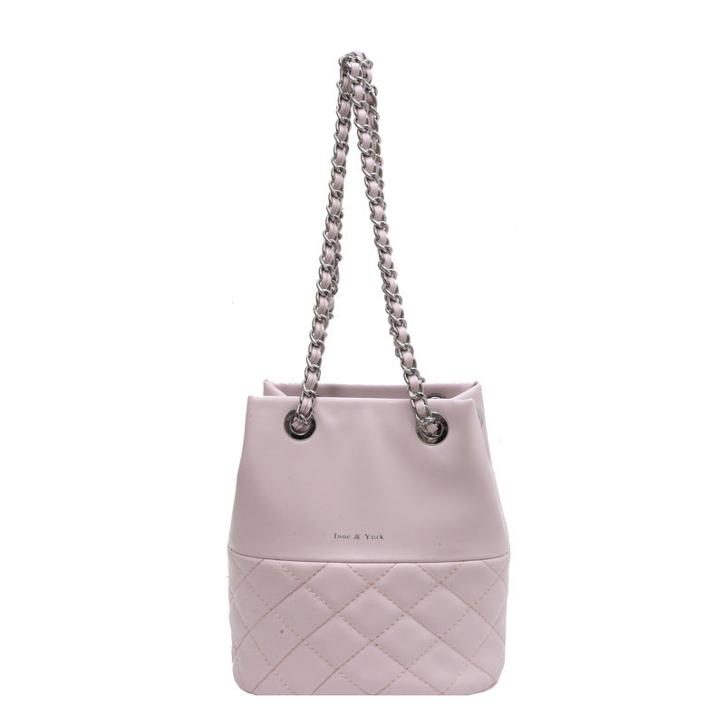 Korean Style Simple Women's Fashion Diamond Texture One-shoulder Bucket Crossbody Bag GO Buy