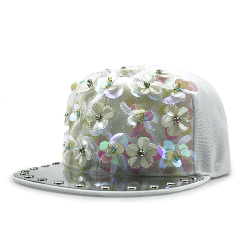 Men's Hip Hop Peaked Flower Sequins Flat-brimmed Baseball Cap Gobuy Fashion