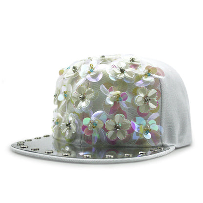 Men's Hip Hop Peaked Flower Sequins Flat-brimmed Baseball Cap Gobuy Fashion