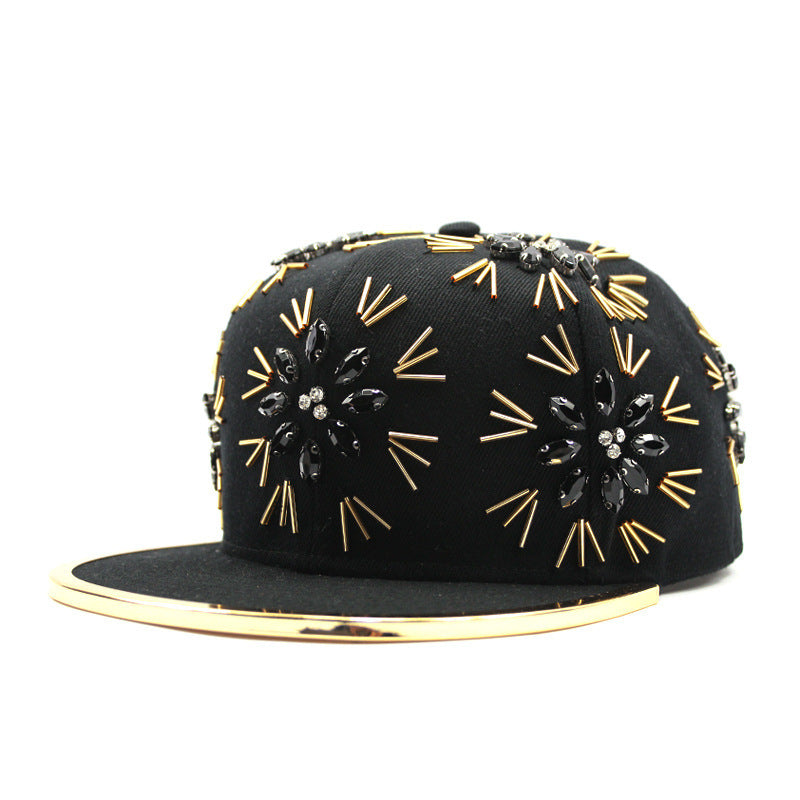 Men's Fireworks Colorful Crystals Metal Edging Hiphop Performance Peaked Cap Gobuy Fashion