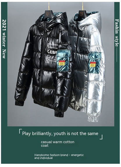 Winter Down Thick Bright Leather Cotton-padded Jacket GO buy