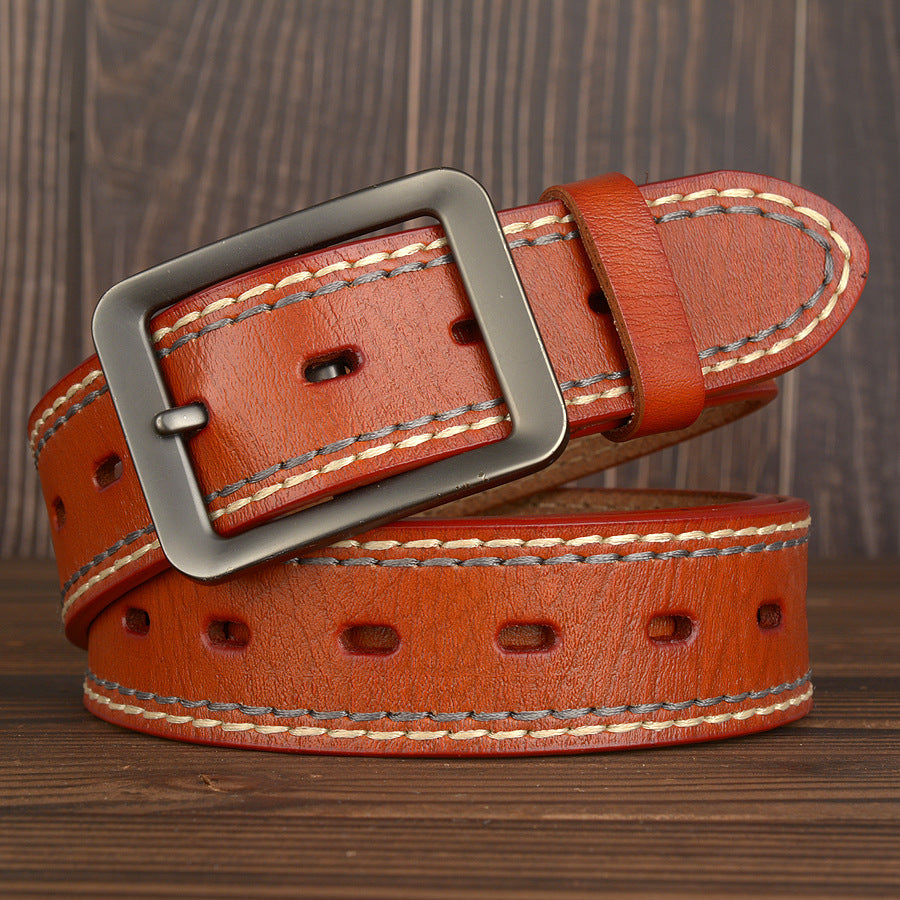 Two-Line Real Cowhide Men's Belt With Japanese Buckle GO Buy