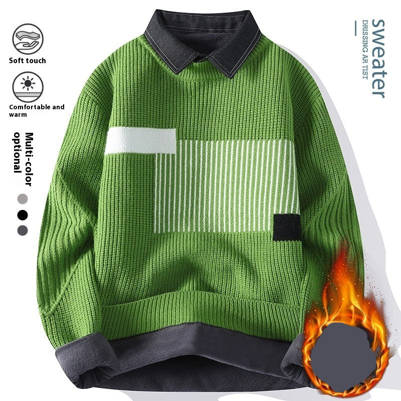 Round Neck Fashion Thickened Sweater Velvet Padded Sweater Male GO Buy