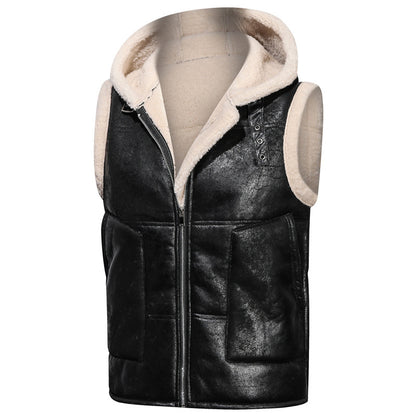 Fur One-piece Coat Men's Solid Color Zipper Vest GO buy