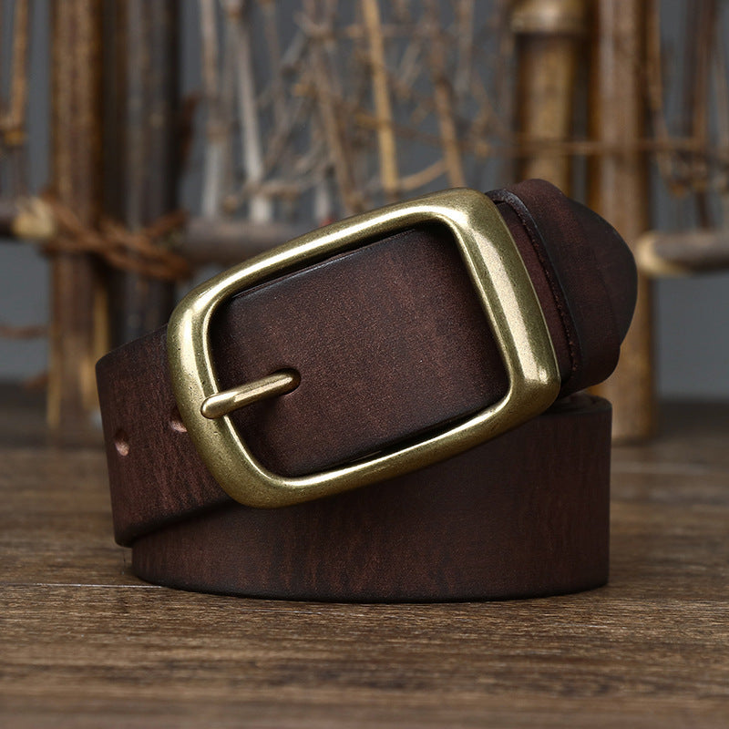 Men's Retro First Layer Pure Cattlehide Pin Buckle Belt GO Buy