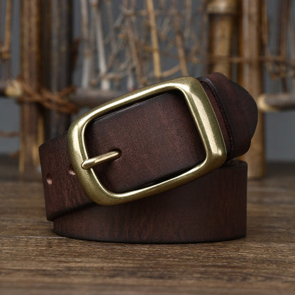 Men's Retro First Layer Pure Cattlehide Pin Buckle Belt GO Buy