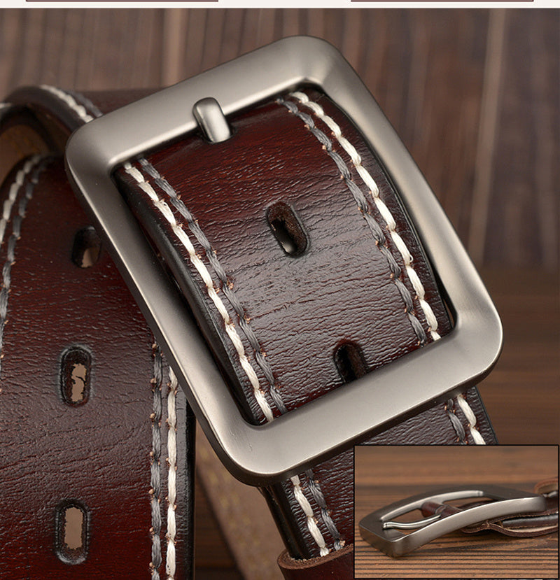 Two-Line Real Cowhide Men's Belt With Japanese Buckle GO Buy