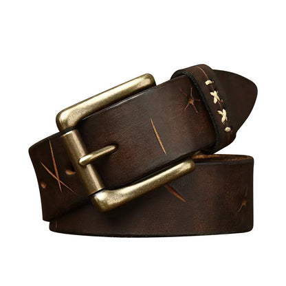 Washed-out Vintage First Layer Cow Leather Pin Buckle Jeans Belt GO Buy