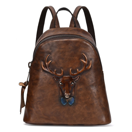 New Style Tree Skin care lotion Leather Retro Double Shoulder Bag Head Layer Cowhide Backpack Male Hand Rubbed Color Leather Casual School Bag Female GO Buy