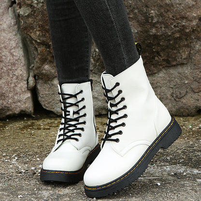 Fashion Lace-up Boots For Women Autumn And Winter Black White Zipper Mid-calf Boots Elegant Low Heel Shoes GO buy