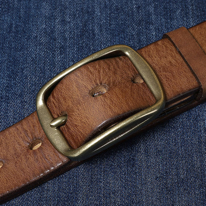 Thick Pure Copper Pin Buckle Male Genuine Cattlehide Leather Surface Retro Belt GO Buy