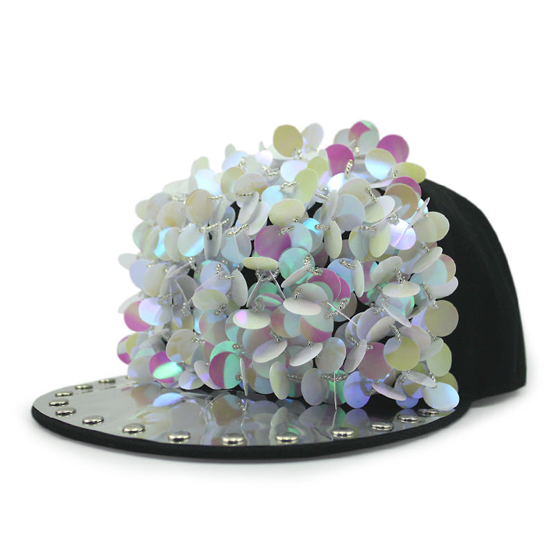 Men's Hip Hop Peaked Flower Sequins Flat-brimmed Baseball Cap Gobuy Fashion