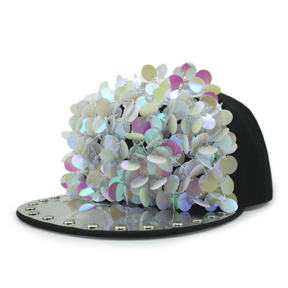 Men's Hip Hop Peaked Flower Sequins Flat-brimmed Baseball Cap Gobuy Fashion