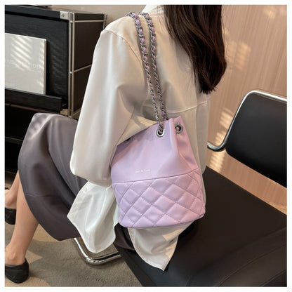 Korean Style Simple Women's Fashion Diamond Texture One-shoulder Bucket Crossbody Bag GO Buy
