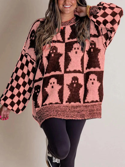 Halloween Cartoon Pumpkin Ghost Sweater Winter Loose Pullover Knitted Top Fashion Women's Clothing GO buy