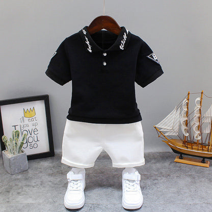 Summer Letter Lapel Short Sleeve Two-piece Suit GO buy