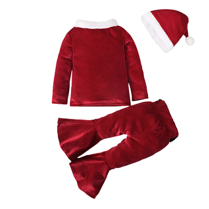 Winter Christmas Long-sleeved Shirt Bell Bottoms Hat Three-piece Children's Clothing GO buy