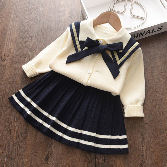 Western Style Girl Knitted Cardigan Sweater Skirt Two-piece Suit GO buy