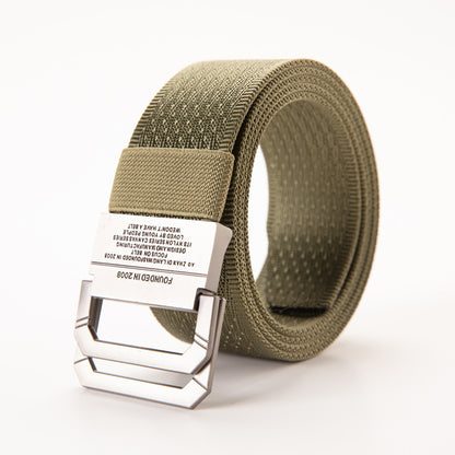 Quick-drying Nylon Belt Men's Tactical Sports Belt Alloy Double Ring Buckle Korean Woven Canvas Trousers GO Buy