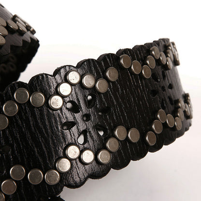 Lace rivet leather belt head layer cowhide women's belt GO Buy