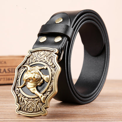 Cow Head Copper Buckle Belt Cowhide Smooth Buckle Belt GO Buy