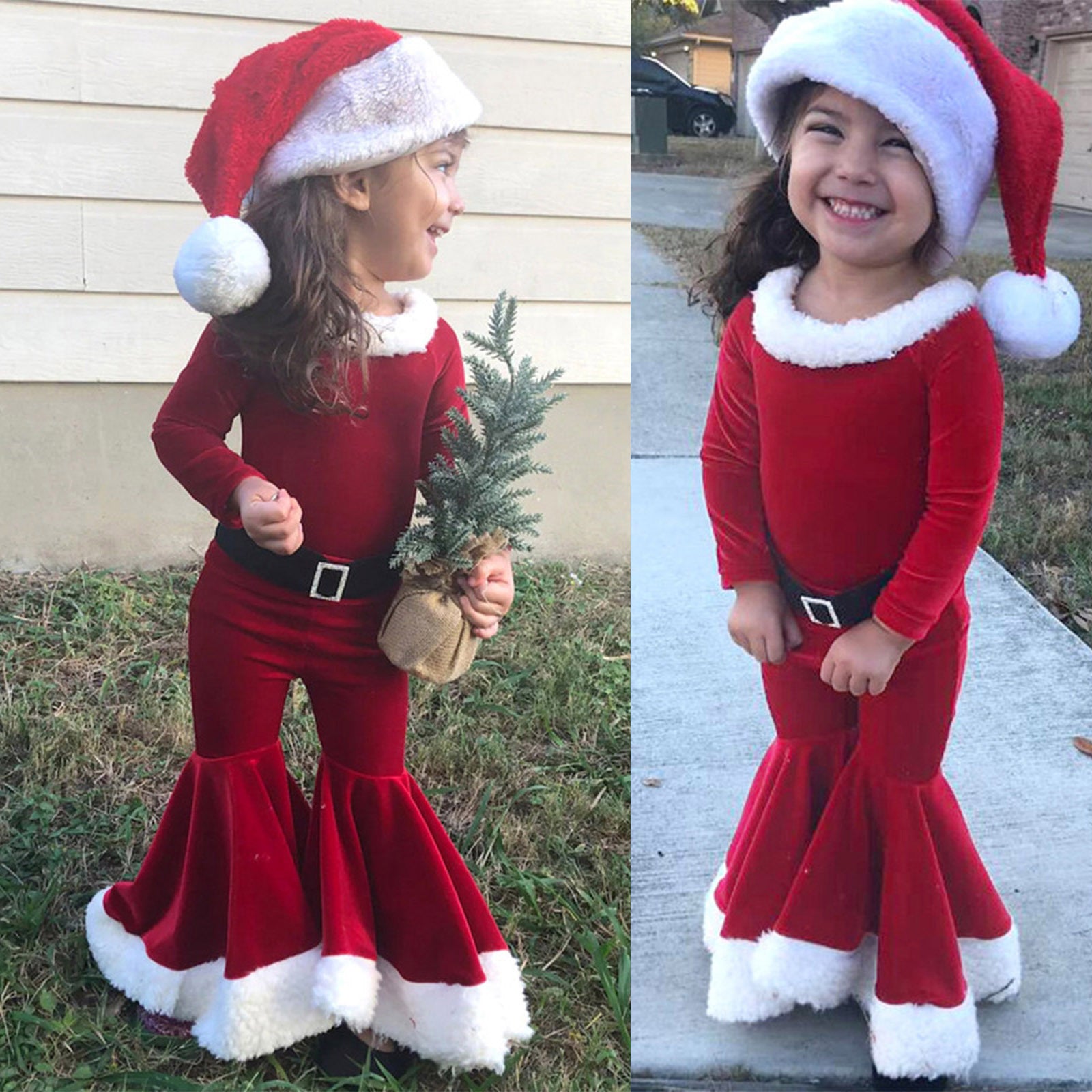 Winter Christmas Long-sleeved Shirt Bell Bottoms Hat Three-piece Children's Clothing GO buy