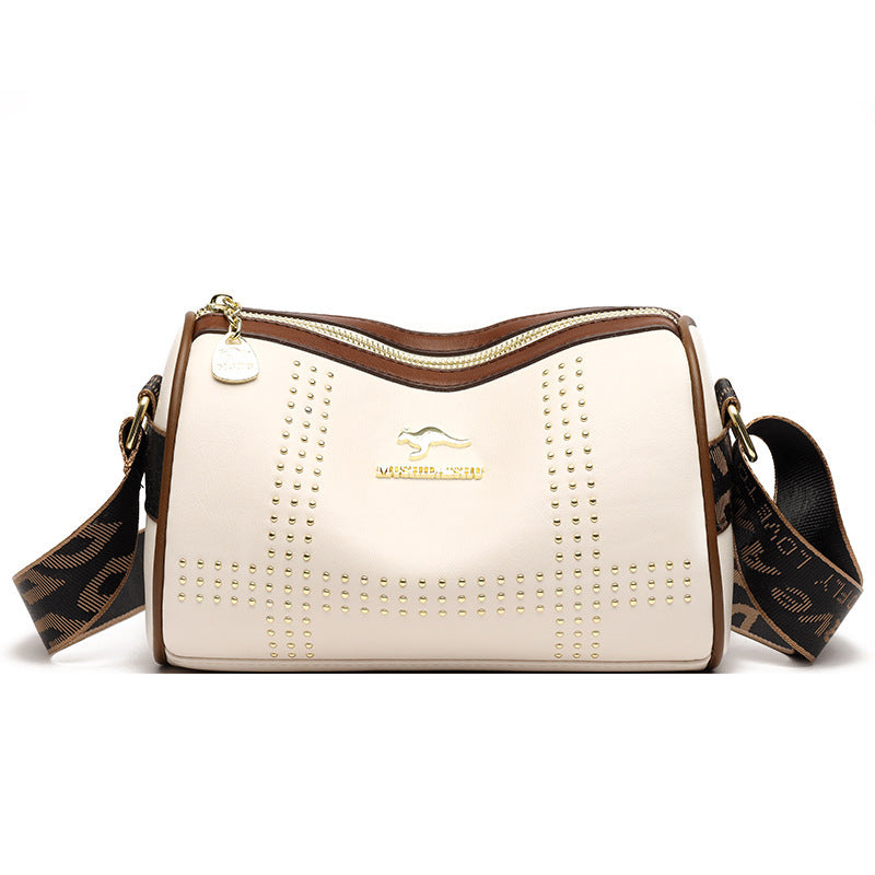 Color Contrast Patchwork Rivet Crossbody Soft Leather Shoulder Bag GO Buy