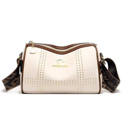Color Contrast Patchwork Rivet Crossbody Soft Leather Shoulder Bag GO Buy