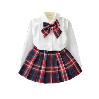 Solid Color Shirt Plus Plaid Skirt GO buy