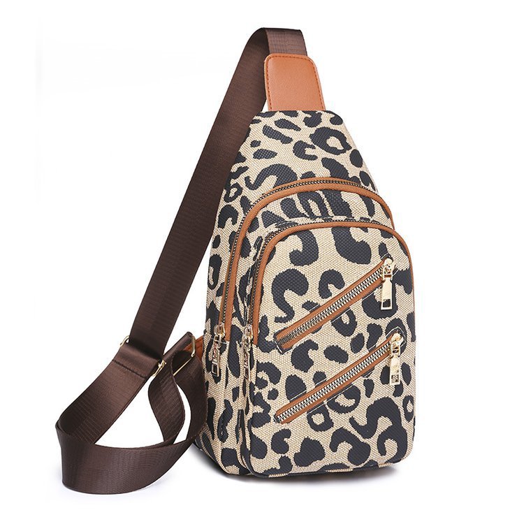 Leopard Print Sling Chest Bag With Headphone Jack Crossbody Backpack Shoulder Bag Women GO Buy