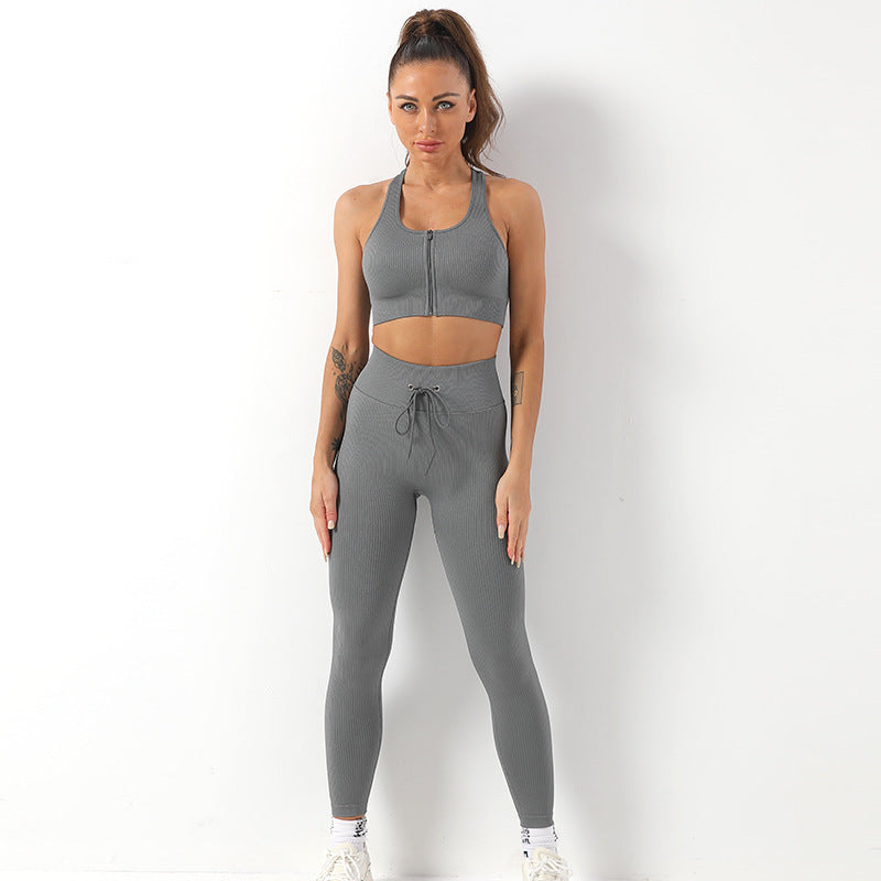 Shockproof Zipper Beautiful Back Sports Bra Hip Lift Sports Pants Yoga Suit GO buy