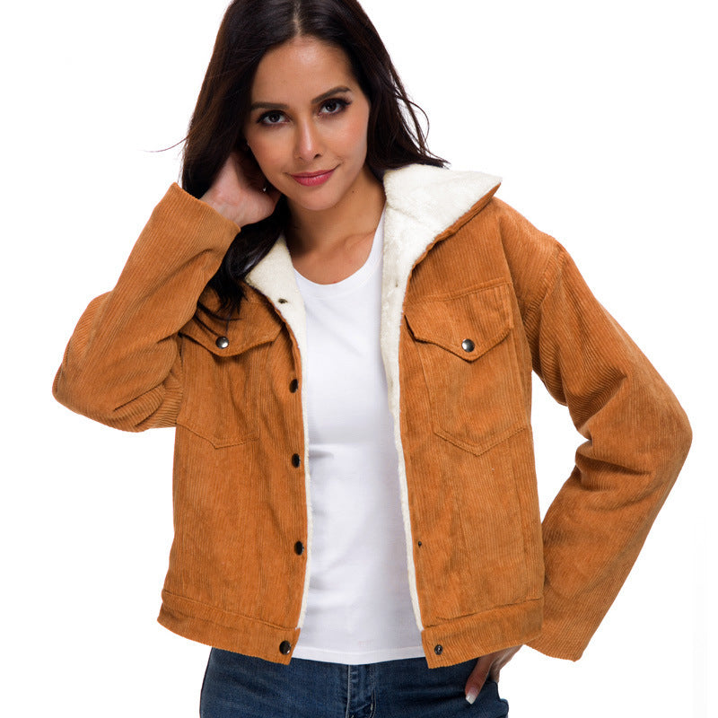 Corduroy lambskin padded jacket long GO buy