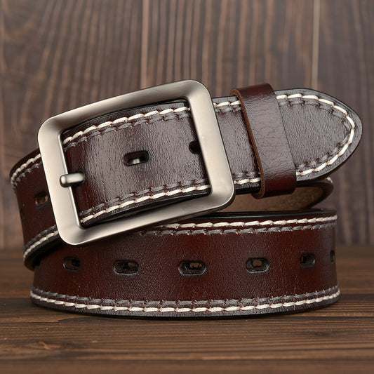 Two-Line Real Cowhide Men's Belt With Japanese Buckle GO Buy