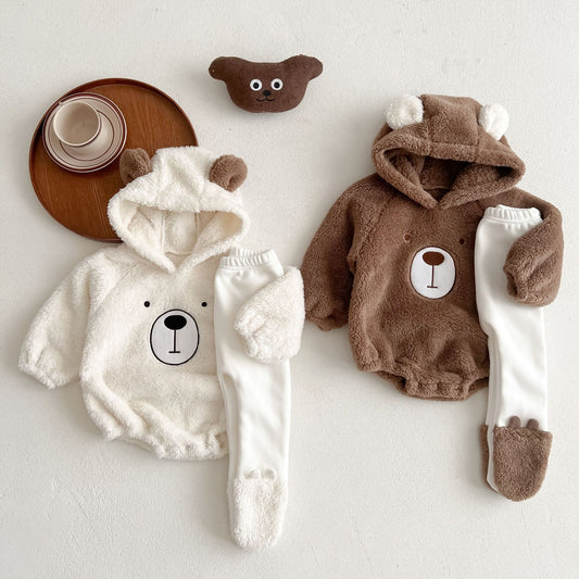 Ins Baby Hooded Bear Plush Romper For Warmth GO buy