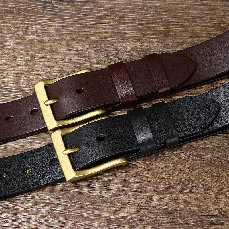 Men's Leather Pin Buckle First Layer Cowhide Simple Glossy Casual Pants Belt GO Buy