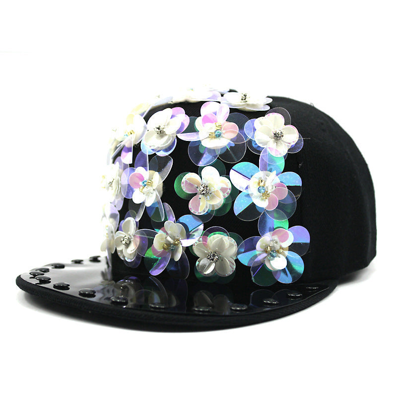 Men's Hip Hop Peaked Flower Sequins Flat-brimmed Baseball Cap Gobuy Fashion
