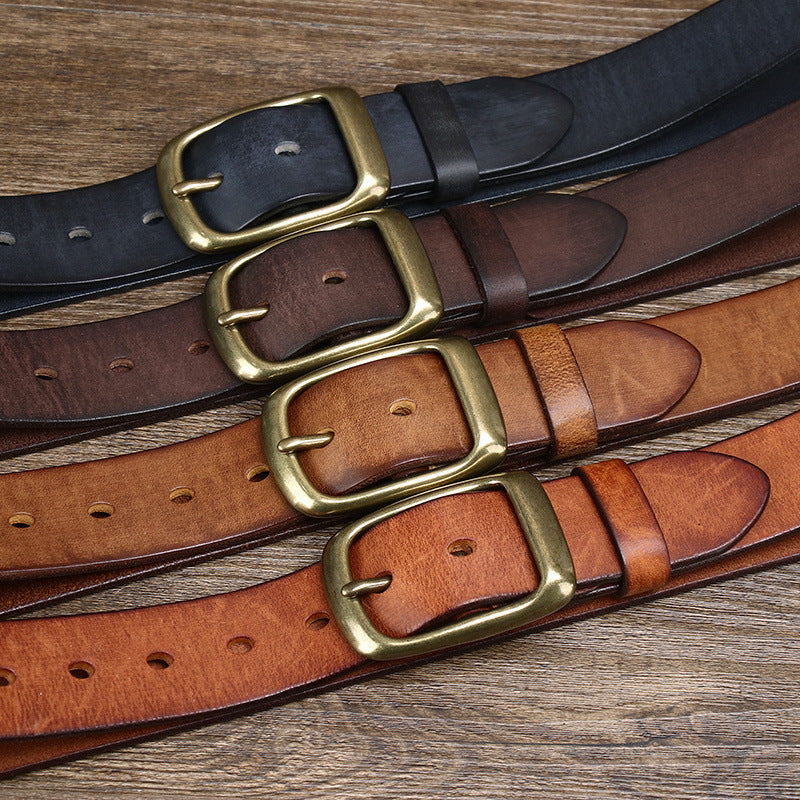 Men's Retro First Layer Pure Cattlehide Pin Buckle Belt GO Buy