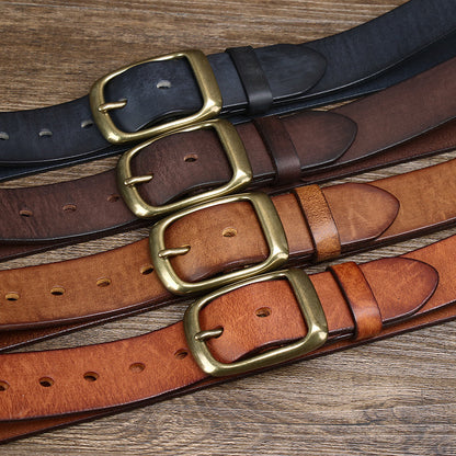 Men's Retro First Layer Pure Cattlehide Pin Buckle Belt GO Buy