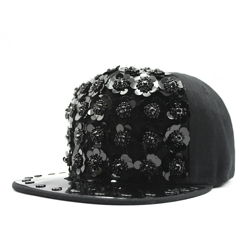 Men's Hip Hop Peaked Flower Sequins Flat-brimmed Baseball Cap Gobuy Fashion