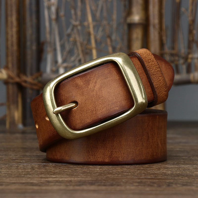Men's Retro First Layer Pure Cattlehide Pin Buckle Belt GO Buy
