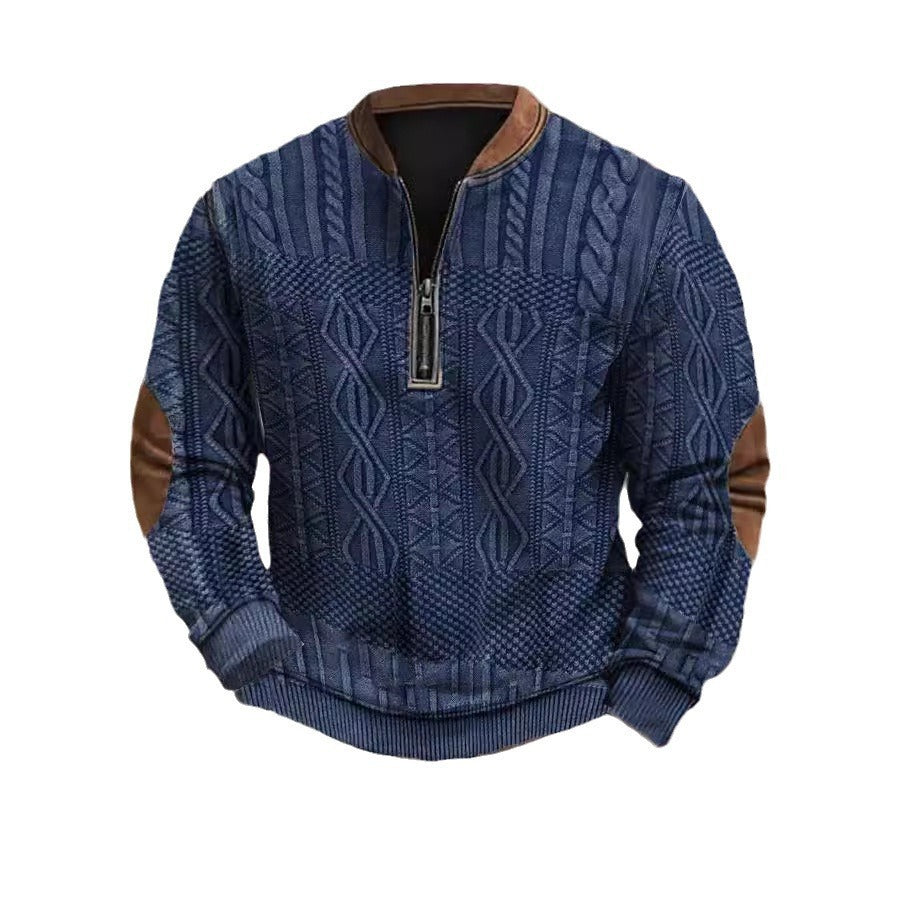Autumn And Winter Printed Half Zipper Sweater With Buckle Gobuy Fashion