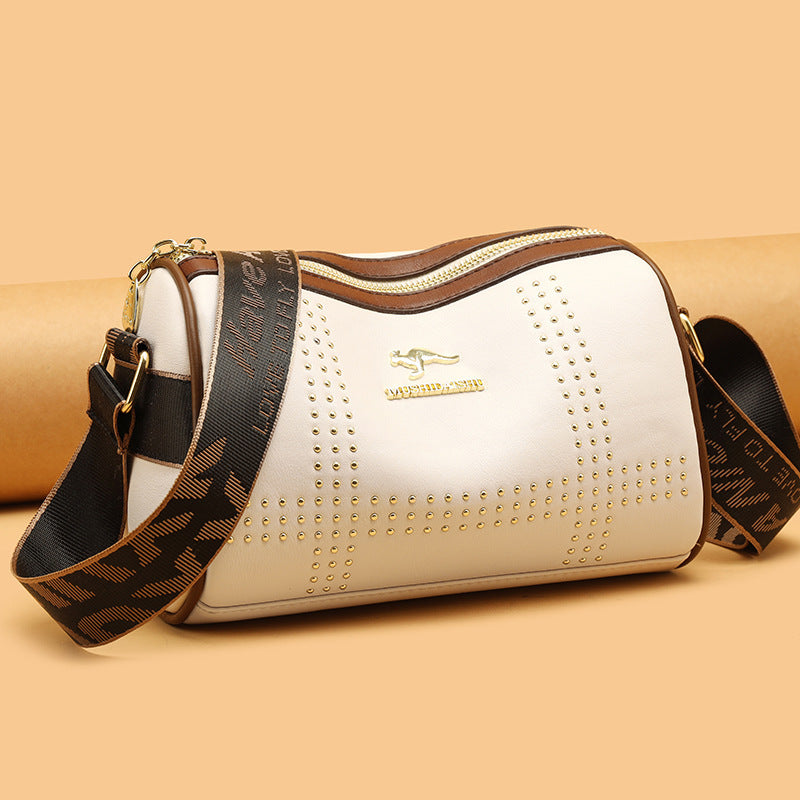 Color Contrast Patchwork Rivet Crossbody Soft Leather Shoulder Bag GO Buy